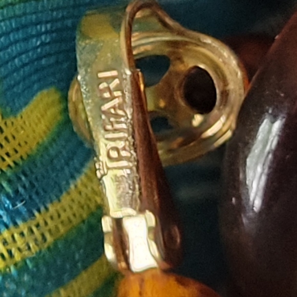 Trifari Crown Amber Hoop Earrings - Picture 4 of 7